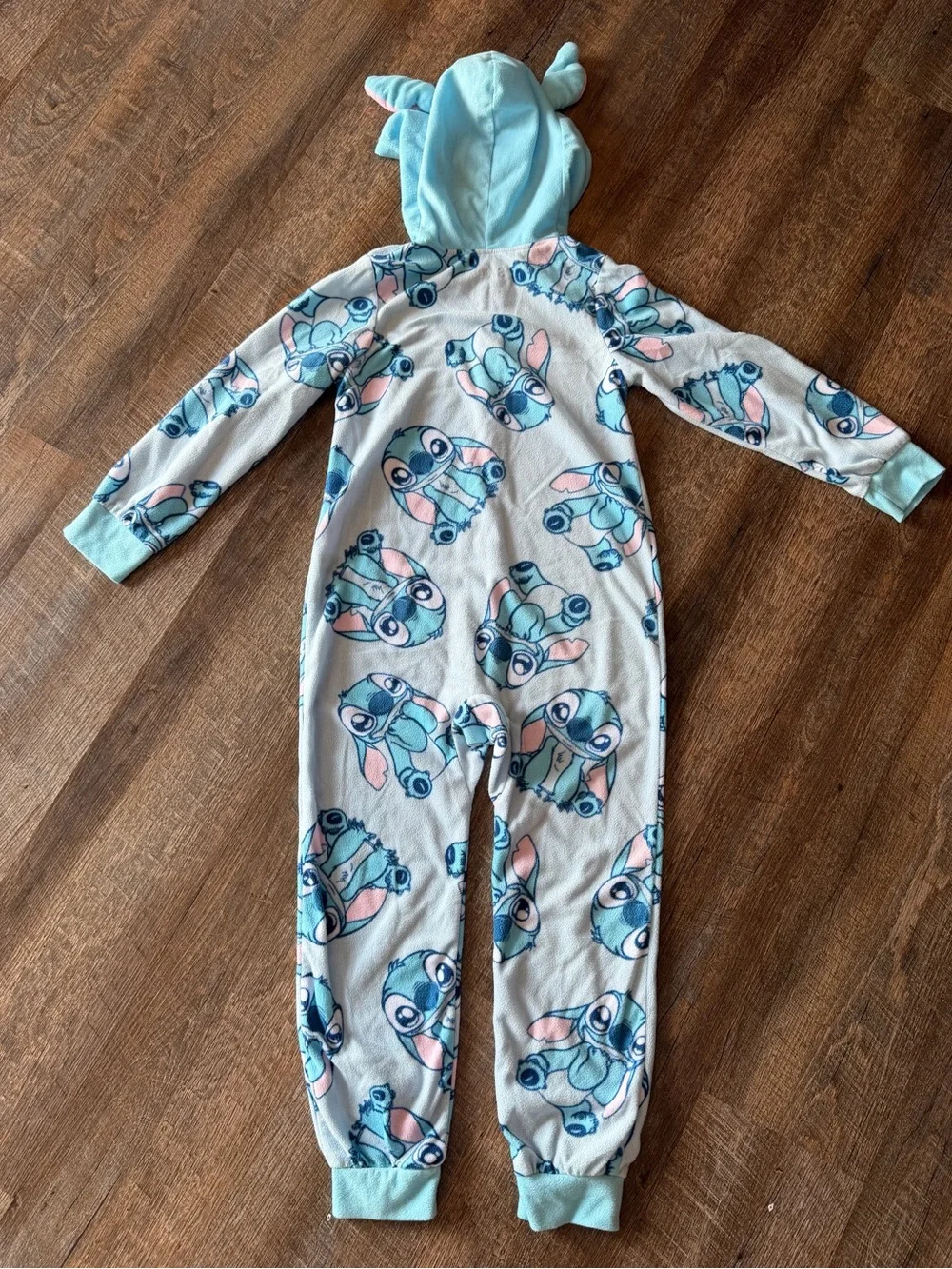 Disney Stitch Girls Fleece Hooded One Piece Pajamas Size 8